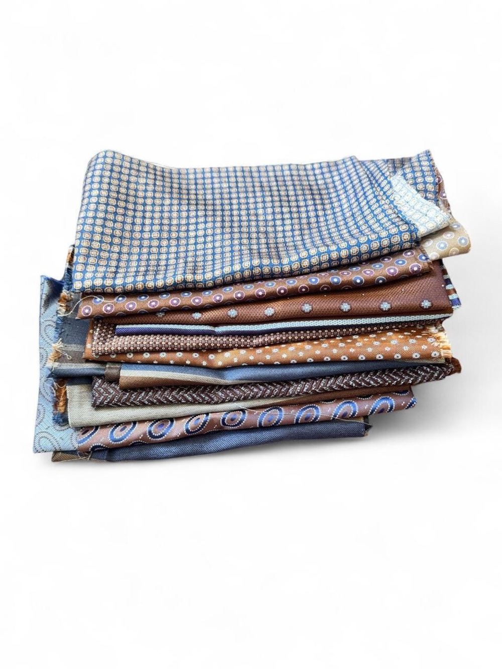 Bundle of 11 brown 100% Italian silk fabric remnants